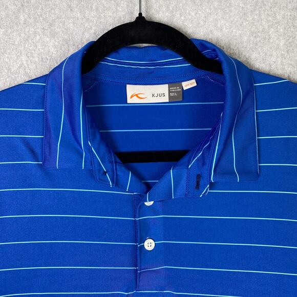 KJUS Mens L 52 Stripe Polo Short Sleeve Blue Golf Shirt UPF50+ - Picture 2 of 6